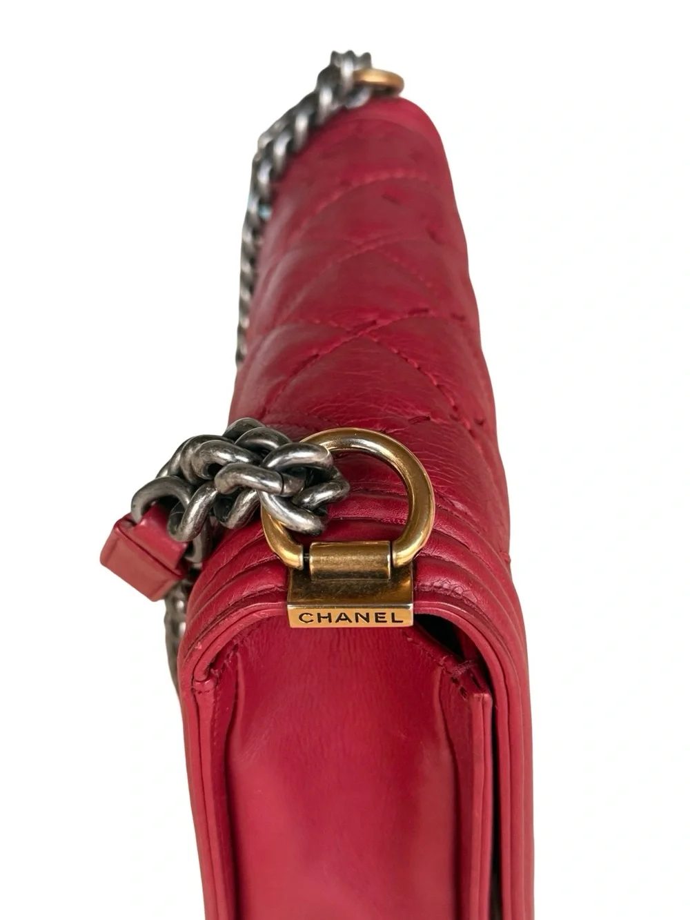 ❣️Chanel Boy Bag Medium Red Quilted Calfskin Ruthenium Hardware Authentic 2016